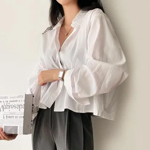 셔츠 루즈핏 세미크롭 반크롭 베이직 긴팔