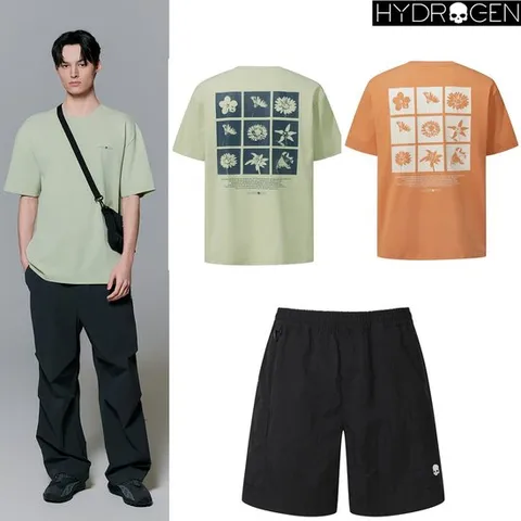 [ AK백화점 ][하이드로겐] 40%세일 남여공용 25년 여름 루즈핏 반팔티 + 데일리 우븐 반바지 팬츠 세트 셋업 H31E2TR241 S~2XL