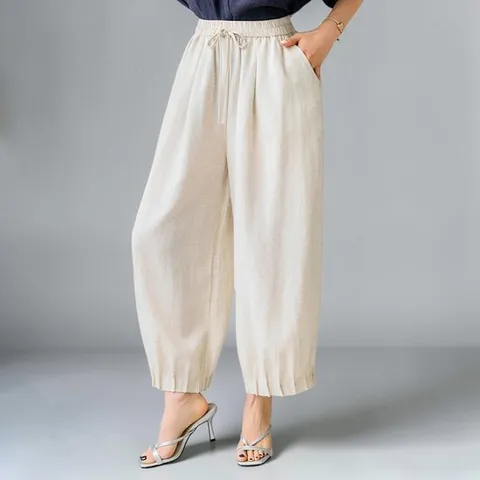U1070 Premium Linen 밑단 핀턱 벌룬 와이드 팬츠