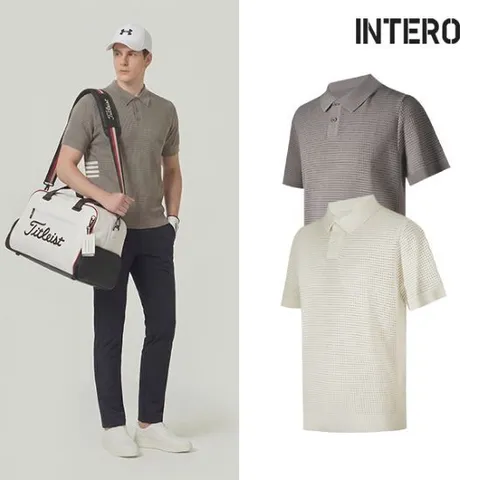 인테로골프웨어 남성 여름 에어매쉬 니트 반팔 골프티셔츠/IMNM