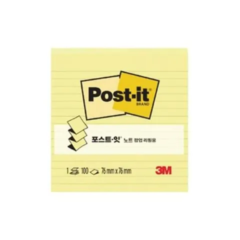[문구/오피스] 654 팝업리필 포스트잇 라인노랑 갑 100매 / 12개입 3M KR-330-L 76x76