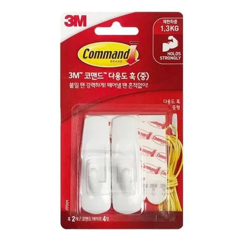 부착걸이 다용도 (17001) 벽걸이 부착 3M 훅(중)2p x(5개)후크