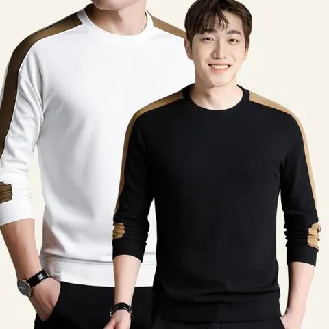 남성티셔츠 남성 간절기 긴팔티 배색 롱슬리브 라운드 티셔츠
