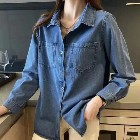 클래식 청남방 루즈핏 데님 진청 여자 셔츠 데일리