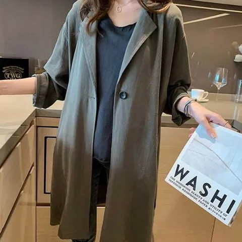 로브스타일 롱 린넨자켓 베이직 봄여름 오피스룩