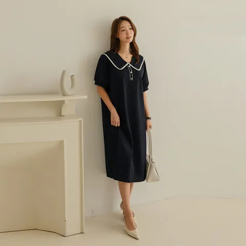 [66-110] 터린 세일러 배색 반팔 원피스