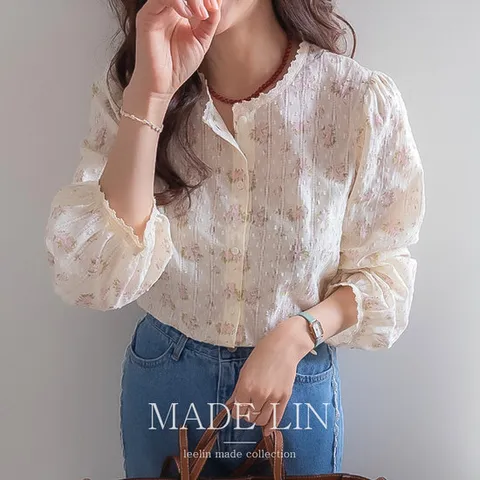 [리린]MADE LIN 셀레네 블루밍 레이스 플라워 블라우스