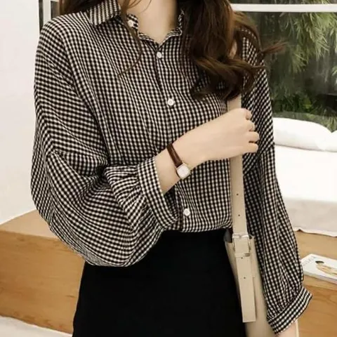 미엘 여성셔츠 데일리 카라셔츠 블라우스 체크남방