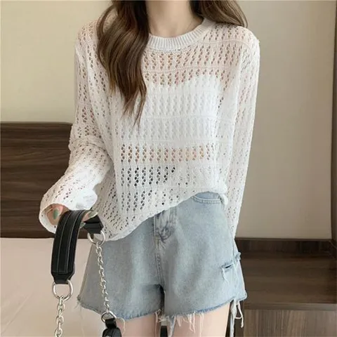 [옷자락]여자 데일리 데이트룩 썸머 가벼운 시스루 루즈핏 긴팔