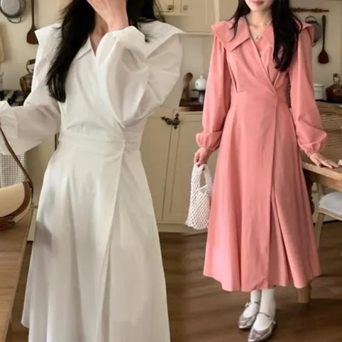 [옷자락]여자 로맨틱 세일러카라 랩 봄 데이트룩 원피스