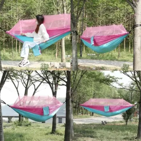 여름캠핑필수품 캠핑 모기장 핑크 해먹침대 스탠드해먹