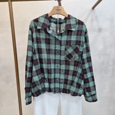 [크레송]크레송  앞볼륨  긴팔  체크 블라우스  ODCPBPC8A_DG_DG