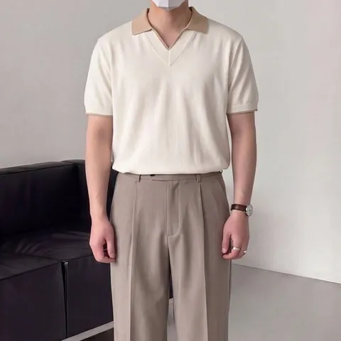 [노멀쉐이크]서머 브이넥 카라 니트 반팔 (4color)