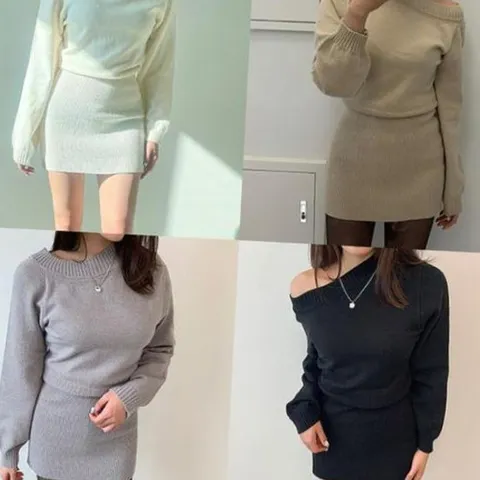 데어립스원피스 니트 원숄더 긴팔 미니 슬림이너 야스타 원피스 시스템 미니 블라우스 여성 투피스 파티 반
