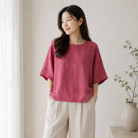 A HILO 아일로 풀오버 린넨 블라우스 ALDB941 NT PI