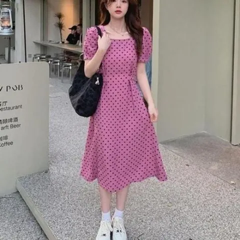 라인원피스 미니 원피스 미니원피스 도트 라인 데이트룩 스퀘어넥