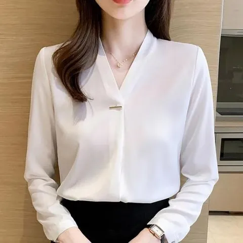 오피스룩 부드러운 데일리 캐쥬얼 브이넥 포인트 여성 블라우스