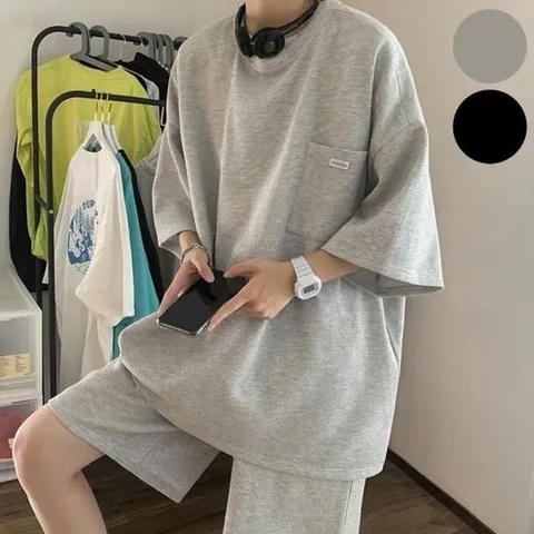오버핏반팔 남자 와플 스트릿 오버핏 반팔티 반바지 추리닝 세트