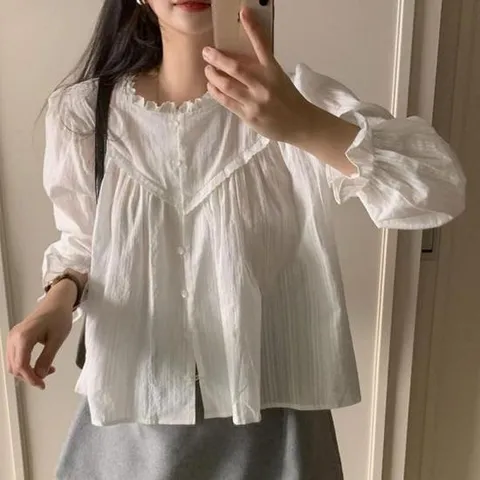펀칭블라우스 라운드 펀칭 레이스 블라우스 LM-0685