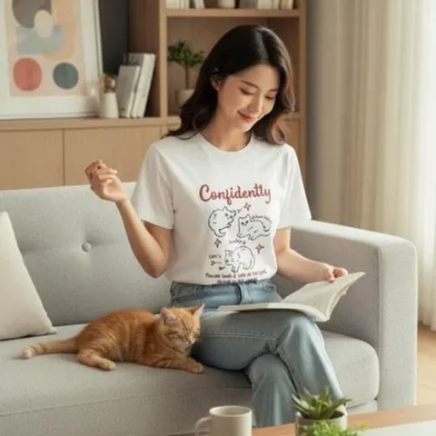반팔 프린팅 데일리 귀여운 티셔츠 반팔 냥이