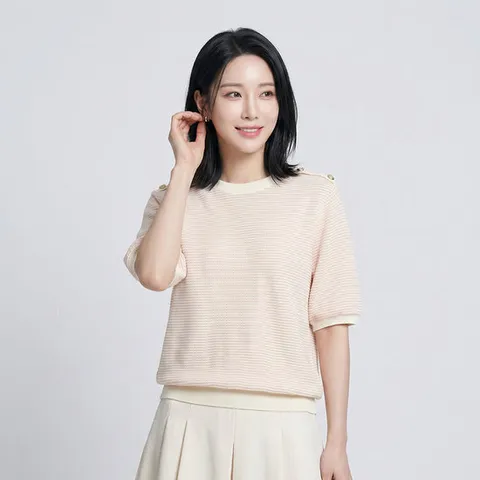 [조이너스]버튼 디테일 스트라이프 티셔츠-JU23IB5502767B