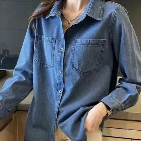 클래식 청남방 루즈핏 데님 진청 여자 셔츠 데일리