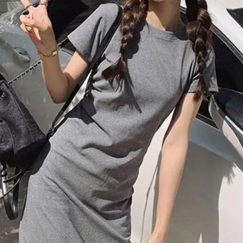 데일리 무지 원피스 봄 여름 반팔 면 스커트 홈웨어