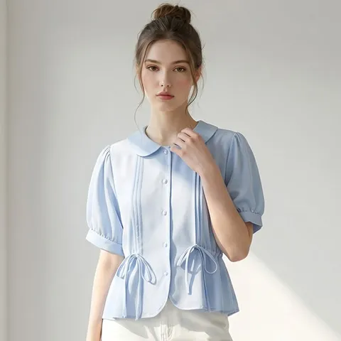 [ 롯데백화점 ]FOCUS  진주 버튼 스트링 핀턱 블라우스 PBINF6M1BL5951