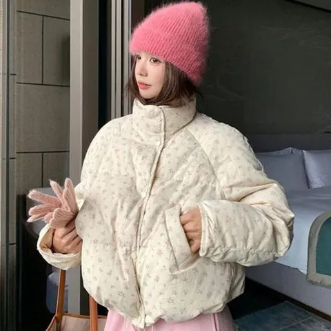 패딩점퍼 잔꽃 플라워 스트링 패딩 점퍼