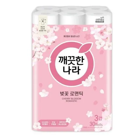 깨끗한나라화장지 깨끗한나라)3겹데코벚꽃로맨틱화장지(27Mx30롤)