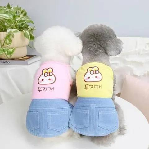 [PET] 청스커트 끈나시 강아지옷 토끼
