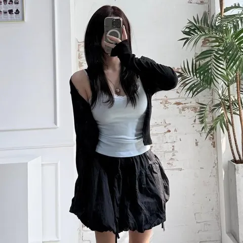 [옷자락]여자 살안타템 슬림 여리 쫀쫀 긴팔 민트코어 가디건