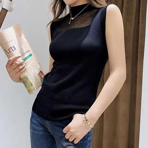 사계절 입기 좋은 시스루 목폴라 위아 여성 봄가을