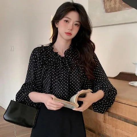 땡땡이블라우스 나그랑 도트 프릴 블라우스
