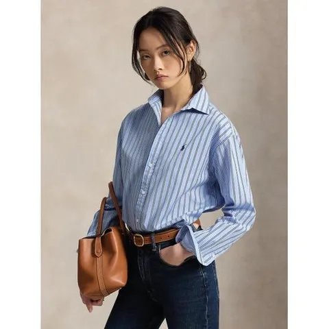 랄프 로렌 셔츠 카미시아 릴렉스드 핏 a Righe Blu Bianco