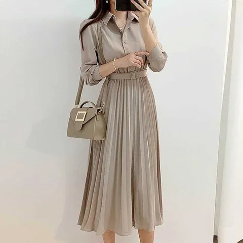 하객룩원피스 카라 플리츠 주름 롱원피스 허리끈포함 하객룩 여친룩