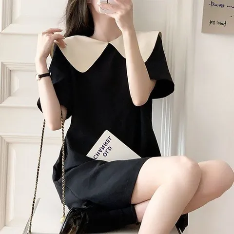 카라원피스 예쁜 배색 빅카라 포인트 러블리 블랙 원피스