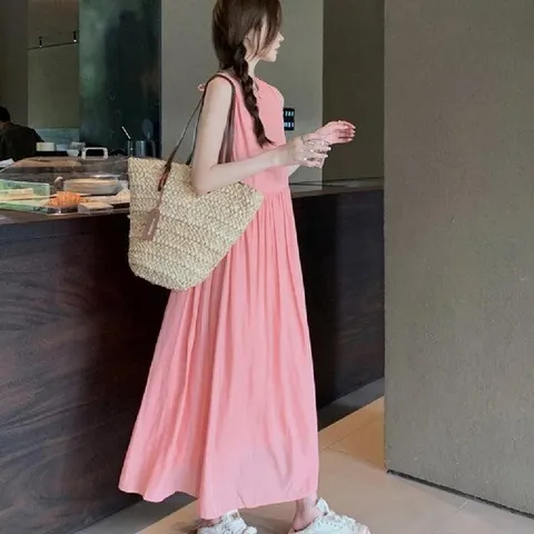 미니원피스 루즈핏 민소매 리본 원피스 LLD157 시스템 여성 블라