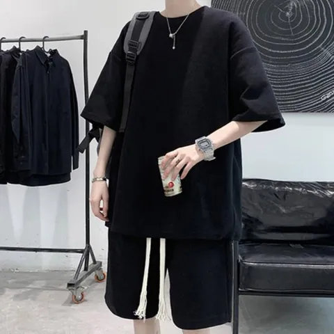 [옷자락]남자 박시핏 스트랩 SS 반소매티 넓은 바지 세트