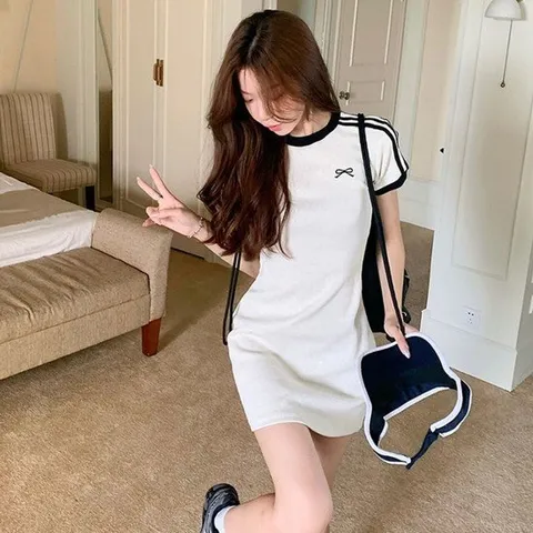 테니스원피스 슬림 원피스 여성 배색 데일리 여름용 스포티 미니