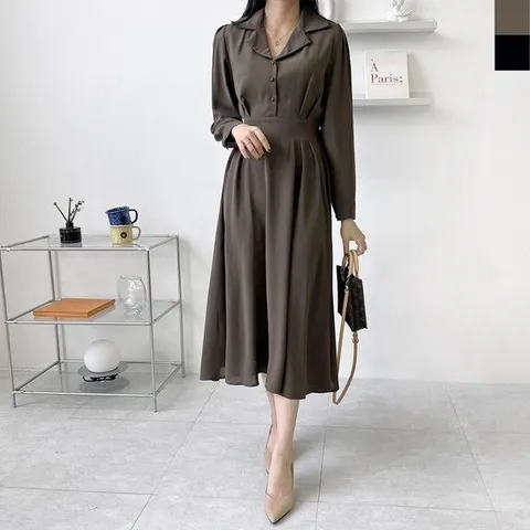 맥시원피스 KTT Z007 여자브이넥 로맨틱 핀턱롱원피