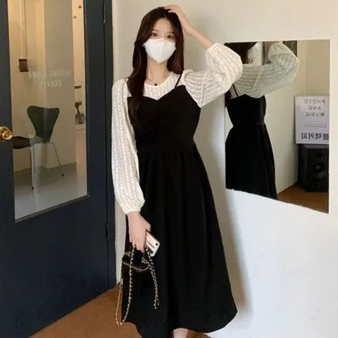 슬림원피스 레이스 블라우스 나시 레이어드 원피스