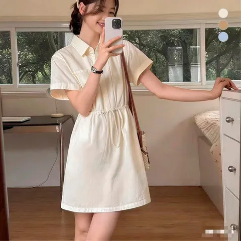 [루시앙]루시앙 코튼 카라반팔 스트링 셔츠 원피스 (3 Colors)