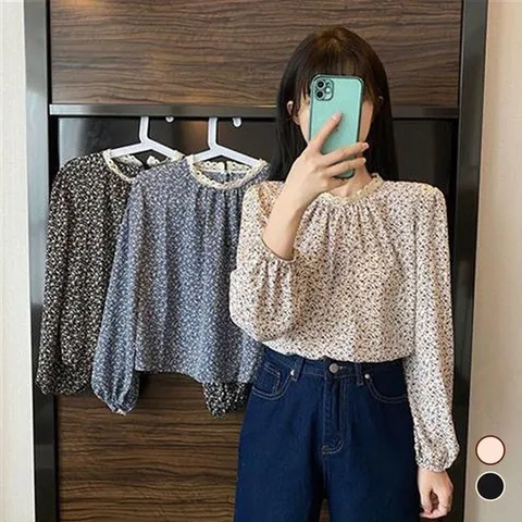 레이스블라우스 데일리 꽃무늬 블라우스 OM 0005