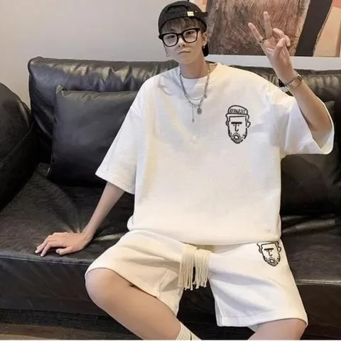 오버핏반팔티 남성 캐주얼 여름 반팔반바지 프린팅로고 세트