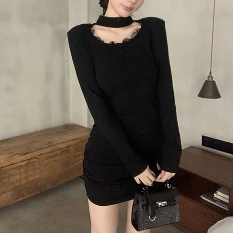 셔링원피스 페미닌 힙 셔링 포인트 레이스 원피스