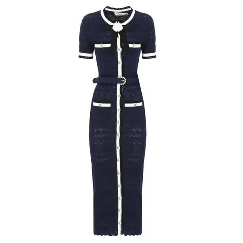 셀프 포트레이트 미디 원피스 PF26072MAN NAVY POINTELLE KNITNA