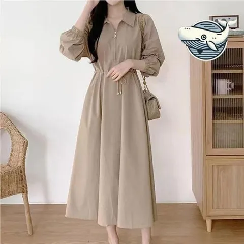 피로연원피스 심플한 집업카라 롱원피스 데일리 스타일