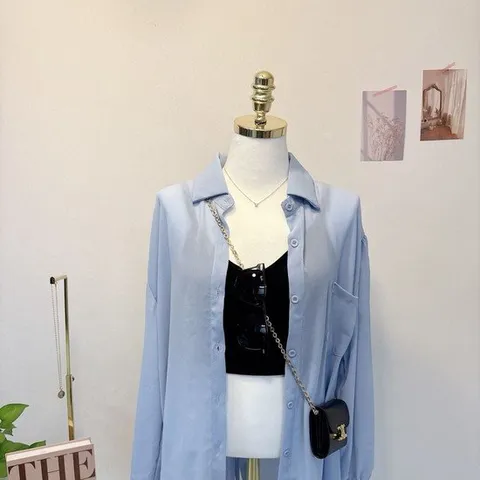블랙셔츠 여리여리핏 새틴 루즈 셔츠 블라우스 여성블라우스