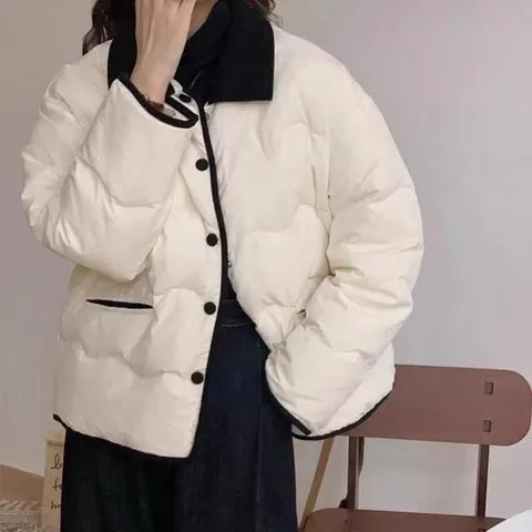 코듀로이배색패딩 배색 코듀로이 카라 패딩 아우터
